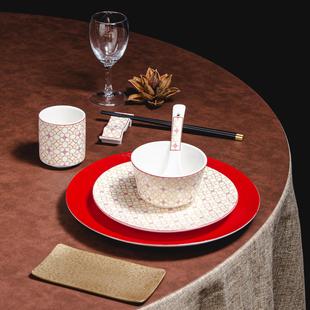 酒店餐厅摆台八件套创意浮雕彩绘餐具新中式会所复古碗勺杯盘套装