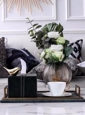 家居饰品轻奢软装搭配客厅茶几托盘套装纸巾盒摆件美式装饰储物罐