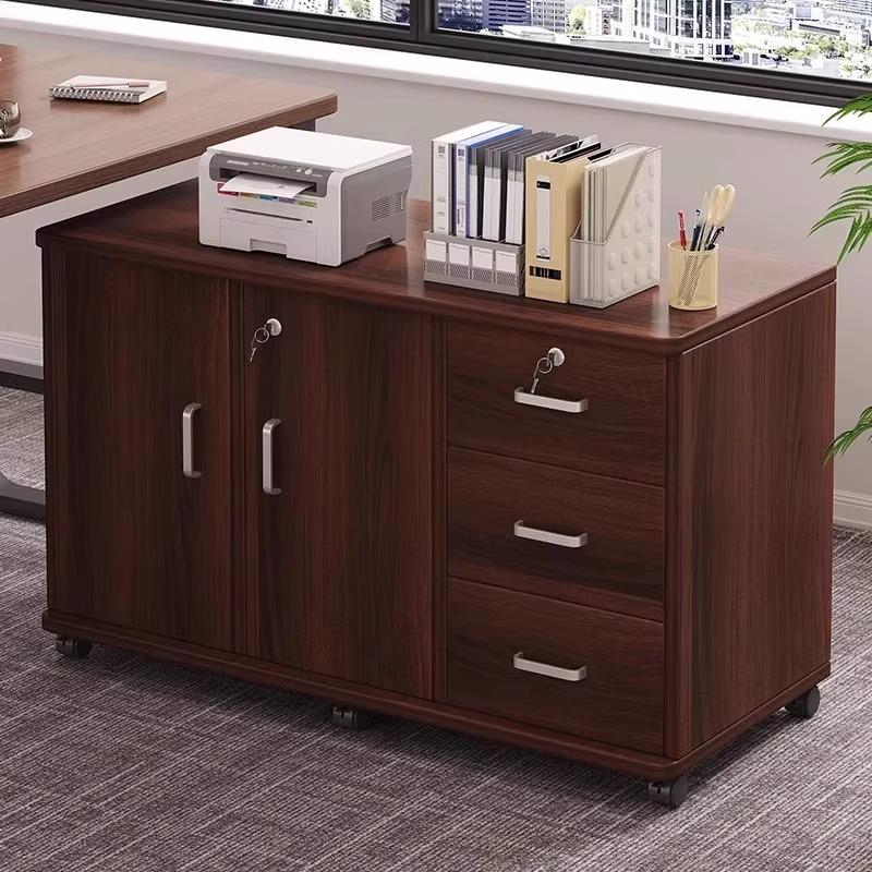 办公室文件柜桌下收纳柜办公柜置物边柜抽屉柜木质带锁矮柜收纳柜