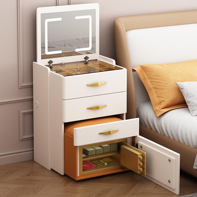 轻奢智能化妆台翻盖床头柜小户型化妆桌收纳柜带凳子隐藏式保险箱