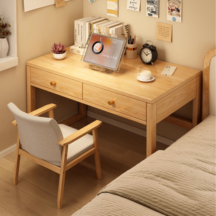 实木书桌学生家用写字学习桌橡胶木台式电脑桌小户型卧室办公桌子