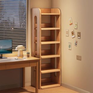 实木书架落地置物架一体松木窄缝柜学生家用书柜儿童家用收纳柜子
