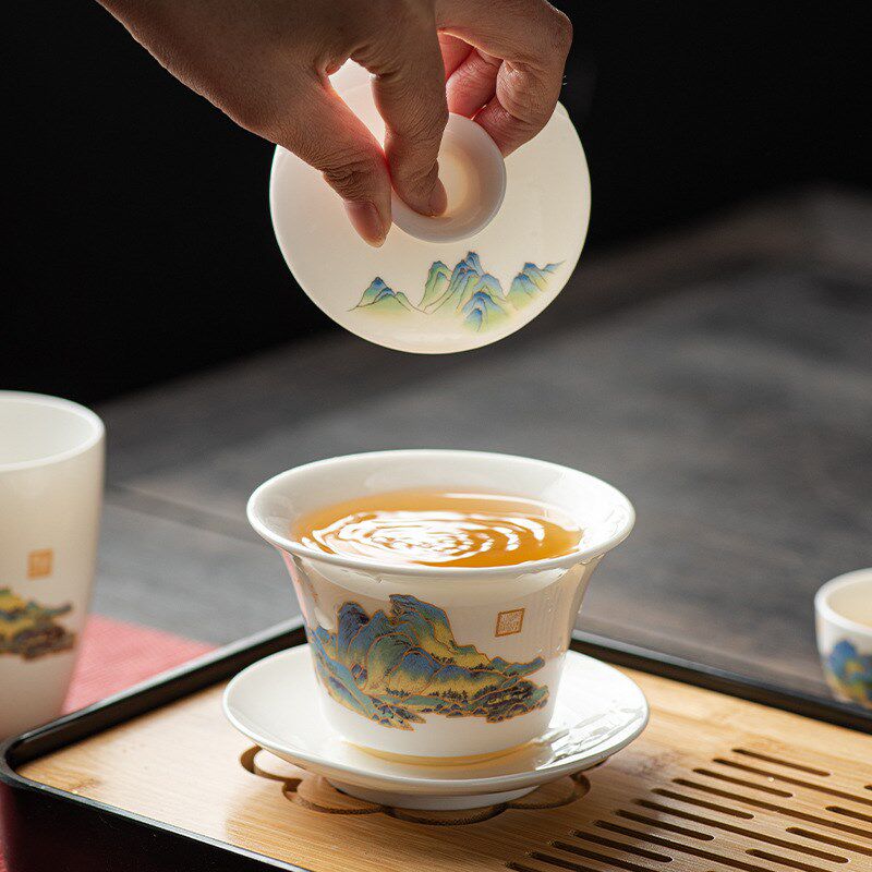 羊脂玉茶具套f装白瓷旅行功夫茶具茶盘整套盖碗茶杯商务礼品定制