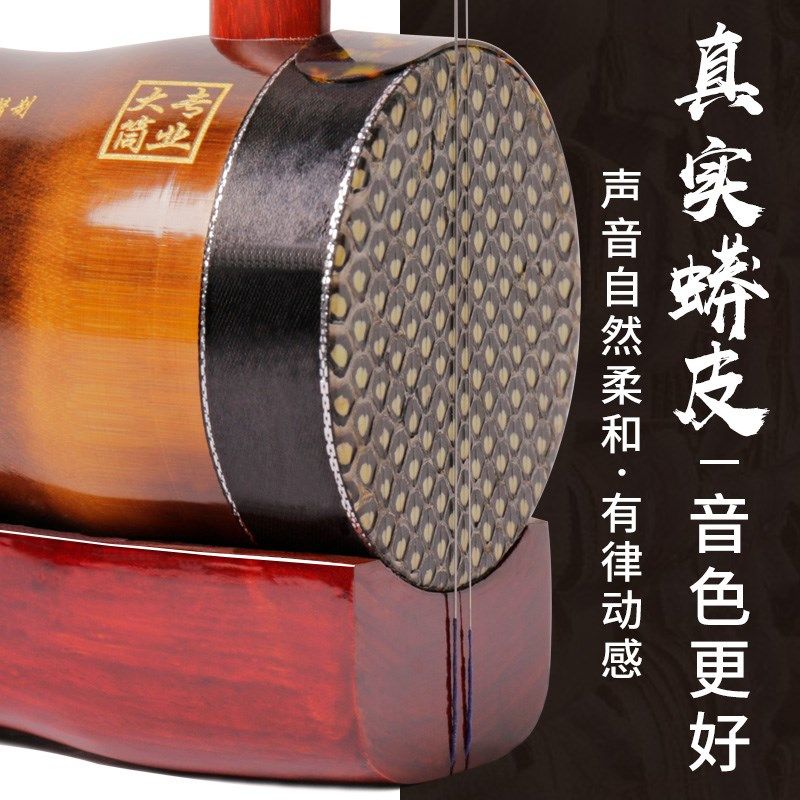 乐器二胡初学者低音竹筒圆筒红木紫檀黑檀琴成P人演奏湖南花鼓大