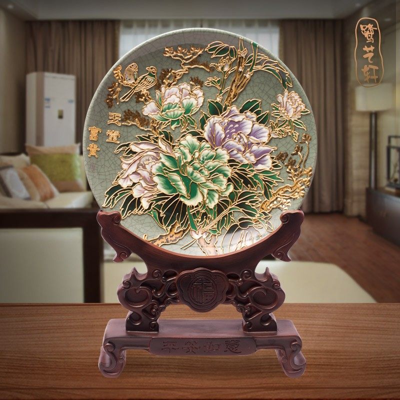 玉堂富贵纹片盘新中式漆线雕摆件金箔饰品新婚S生日乔迁开业礼品