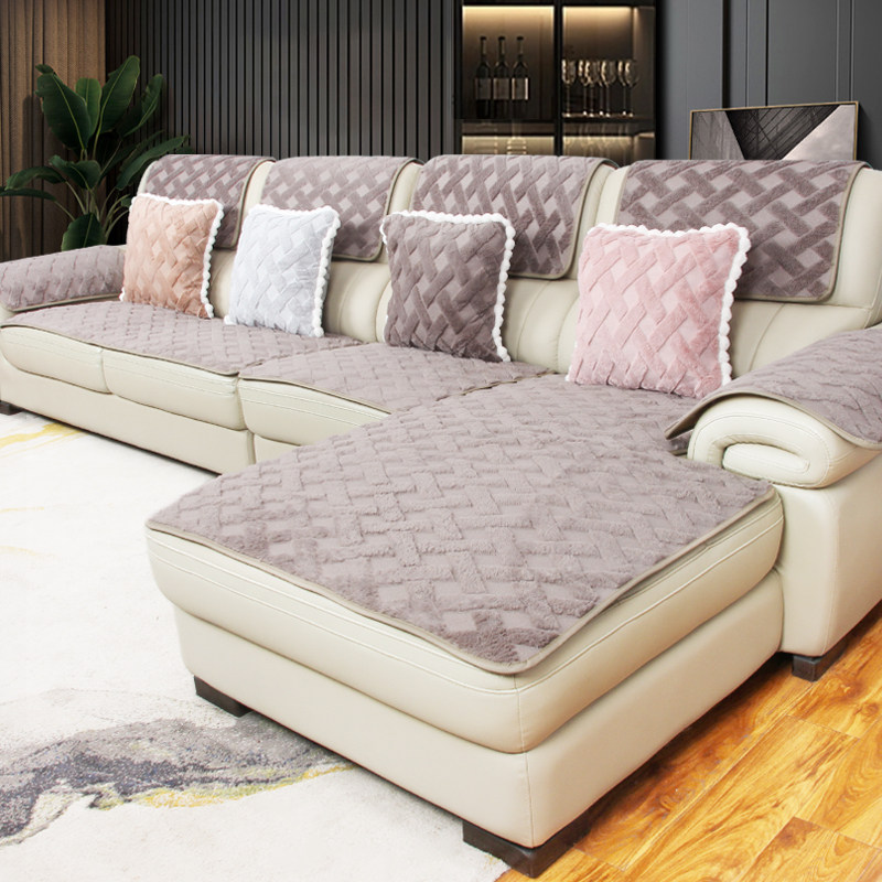 冬季毛绒沙发垫皮沙发专用防滑坐垫三座贵妃保暖北欧简约沙发套罩