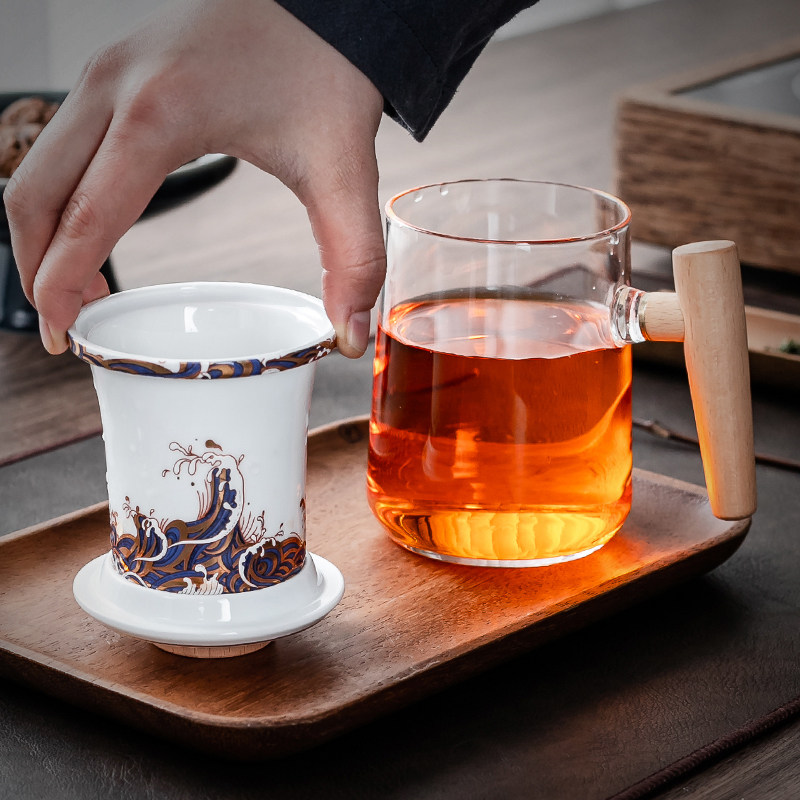 耐热玻璃泡茶杯茶水分离带盖陶瓷过滤单I个人专用家用办公喝水杯