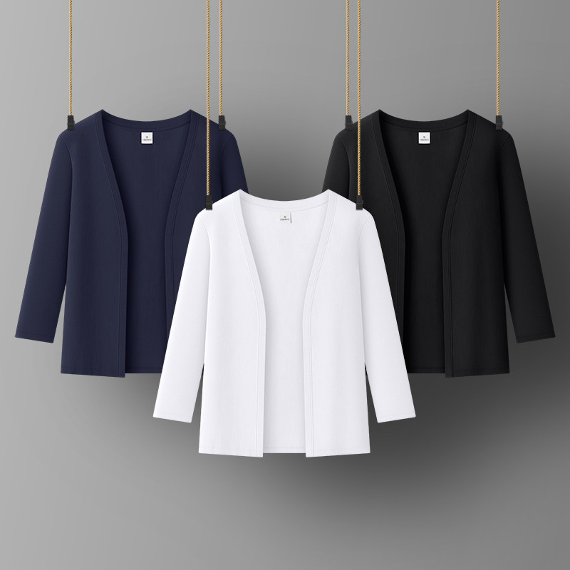 白色针织开衫女夏外搭薄款披肩短款空调衫洋气七分袖上衣配吊带裙