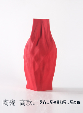 现代简约喜庆红色陶瓷花瓶摆件样板房间售楼处酒T店客厅花器装饰