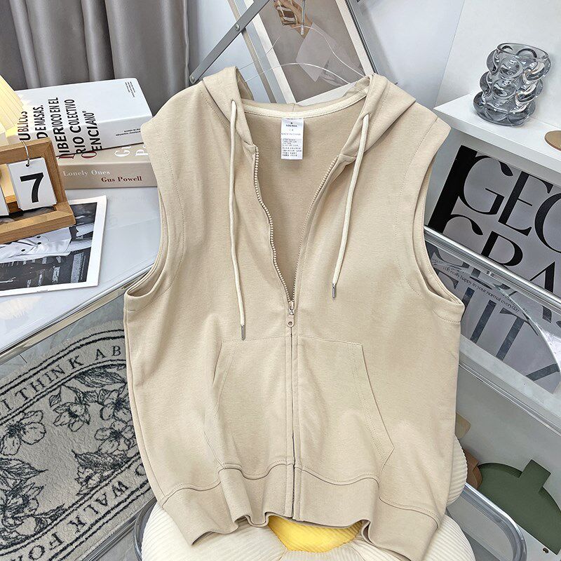 马夹背心女2024春秋新款休闲外穿马甲开衫无袖卫衣连帽拉链外套潮