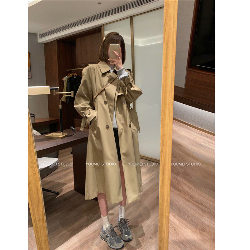 卡其色风衣2024春季新款韩版显瘦廓形气质美拉德双排扣中长款外套