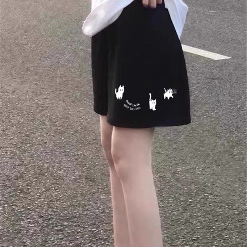 纯棉黑色短裤女夏季外穿小个子运动休闲百搭美式宽松五分裤阔腿裤