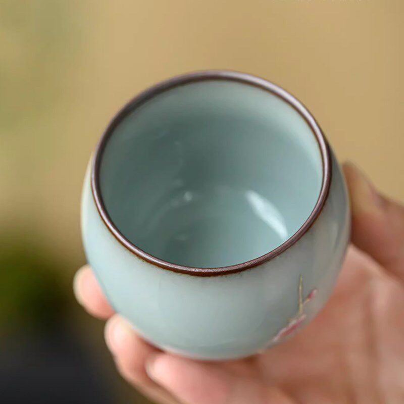 官窑冰裂纹茶杯家用功夫茶具陶瓷个人品茗杯主R人杯单杯泡茶壶盖