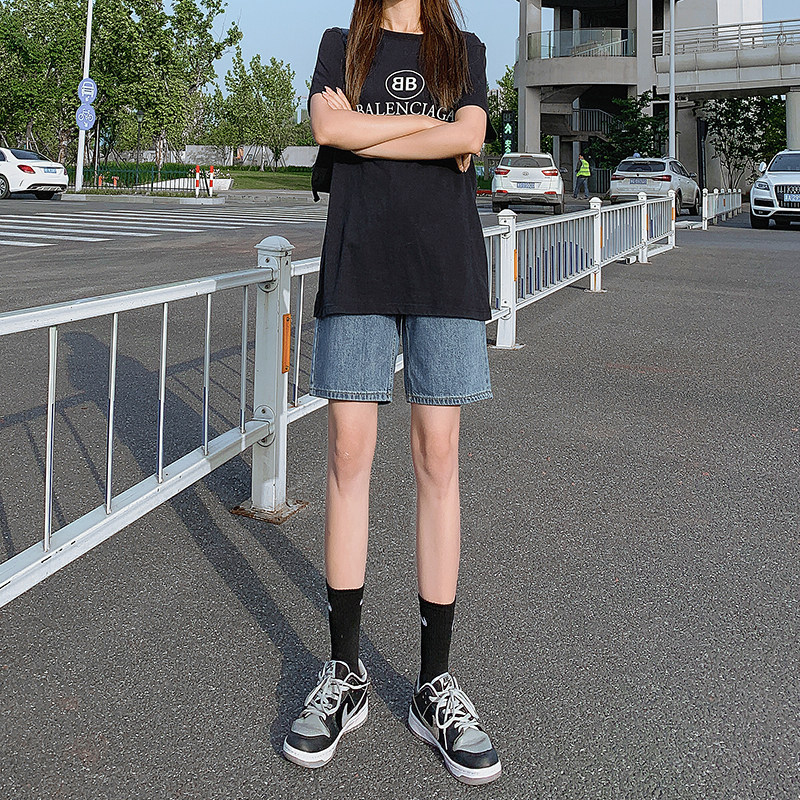 短裤女夏大码牛仔5分裤2021年网红爆款短裤高腰阔腿中裤夏天薄款
