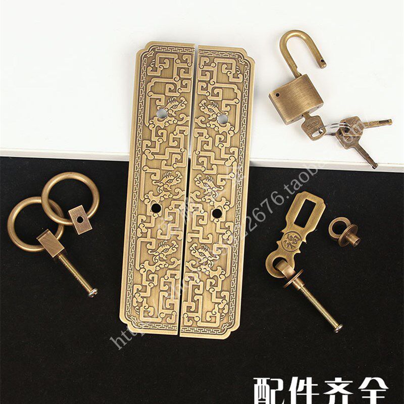 中式仿古b全铜大门把手老式纯铜庭院门木门搭扣柜门拉手衣柜门锁