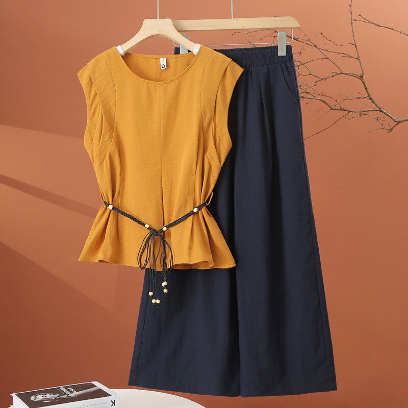 时尚阔腿裤套装女夏季2025新款女装洋气减龄高级感无袖上衣两件套