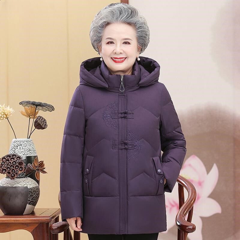 老年人冬装正品羽绒服外套女奶奶大码加厚唐装气质妈妈保暖外套女