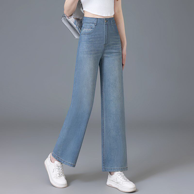 九分软牛仔裤女2025年夏季新款高腰宽松垂顺薄款小个子直筒阔腿裤