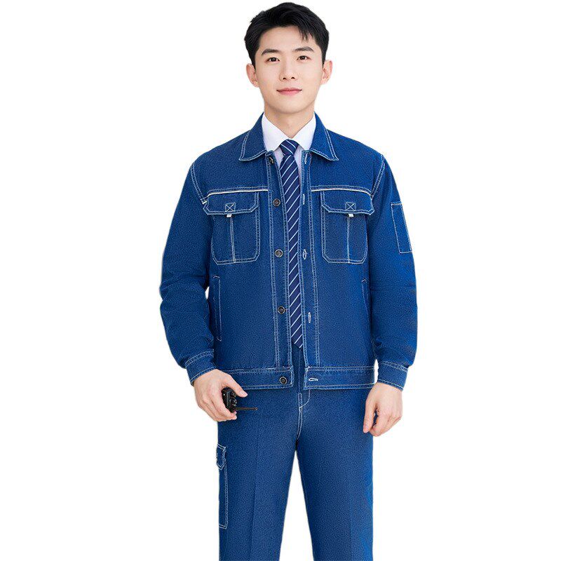 夏季薄款牛仔工作服工厂车v间电焊工装焊工服电力牛仔服工地劳保