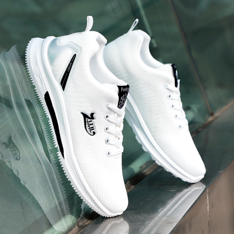 2023夏季新款透气小白男鞋防臭休闲爸爸运动白鞋中年夏天飞织夏款