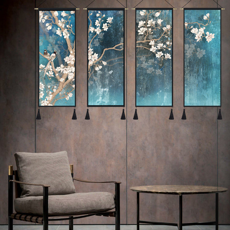 中国风中c式布画挂毯花鸟装饰画客厅墙面挂布玄关布艺挂画卧室壁
