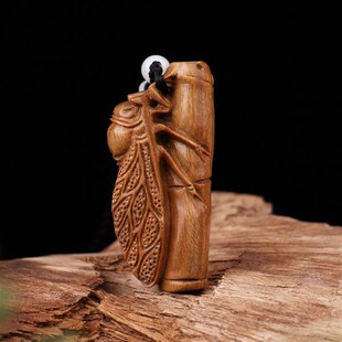 木之言绿檀木质手工木雕竹节夏蝉手把件一鸣惊人把玩件禅意小摆件