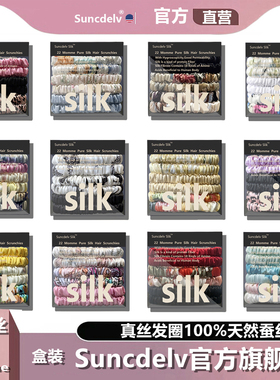 SUNCDELV原创印花桑蚕丝发圈 简约大肠真丝发绳 发饰礼盒套装6PCS