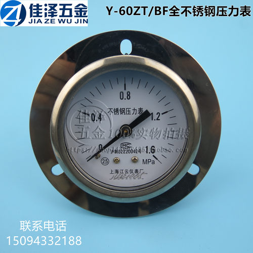 江云 Y-60ZT/BF轴向带边不锈钢压力表镶嵌式气压表 油压表 水压表