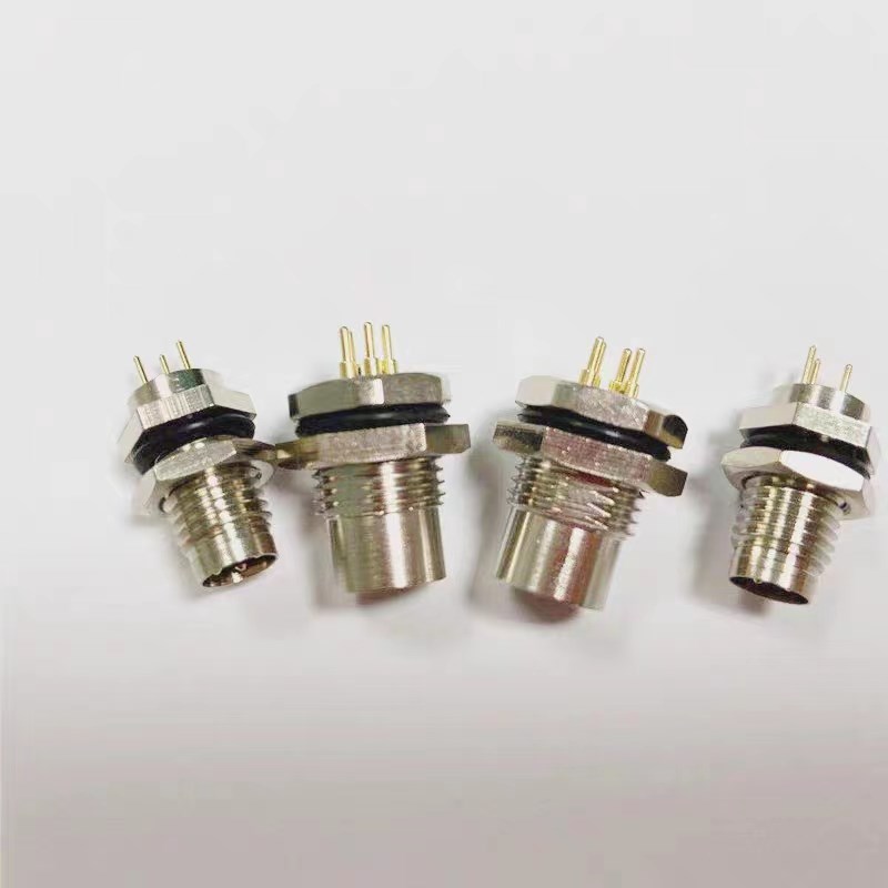 M8法兰座插座3芯4芯5芯6芯针孔式焊板式PCB面板连接器传感器防水