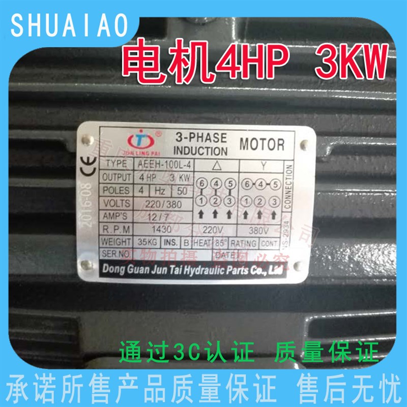 液压站电机AEEH-100L-4 4HP 3KW三相异步电动机 质保1年