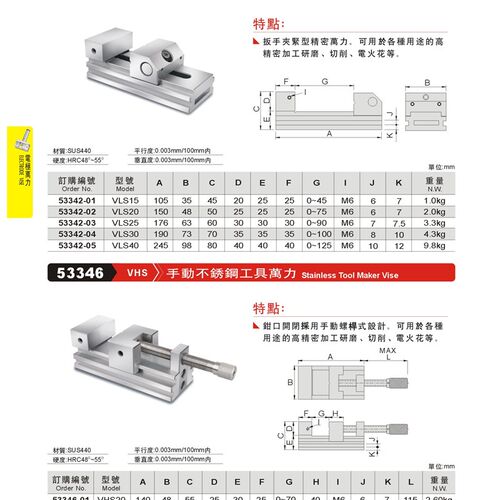 精展不锈钢平口钳VHS工具万力53346