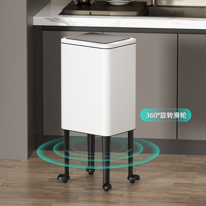厨房免弯腰高脚垃圾桶不锈钢大容量带轮J无盖客厅可移动卫生桶新