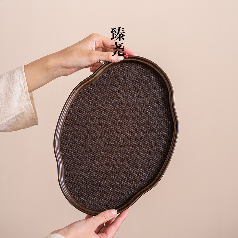 中式竹制托盘海棠形茶q托盘编织席面日式干泡台奉茶茶盘壶托盘