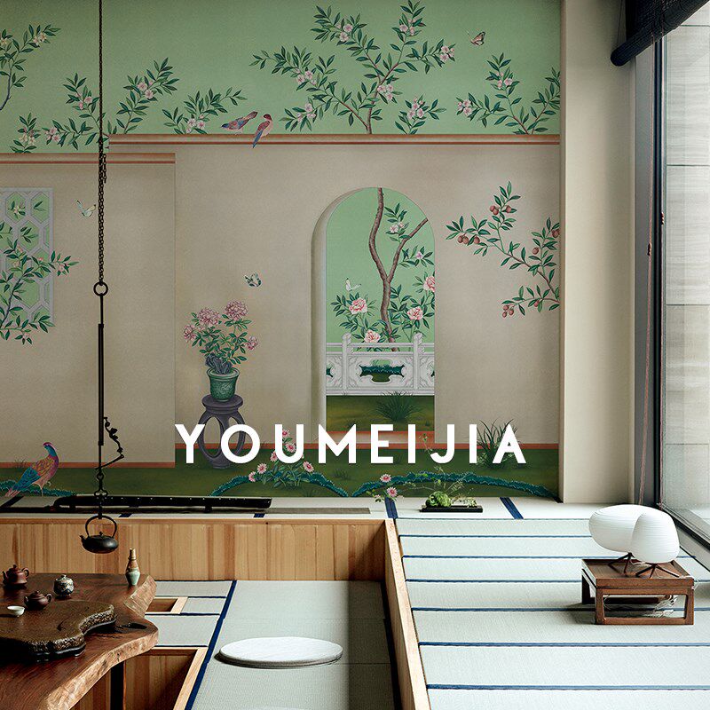 新中式墙布花鸟庭院电视背景墙壁画定制墙纸餐厅别墅轻奢创意壁纸