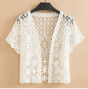 上衣外搭镂空针织开衫 夏季 短款 防晒衣女小披肩外套配裙子罩衫 短袖