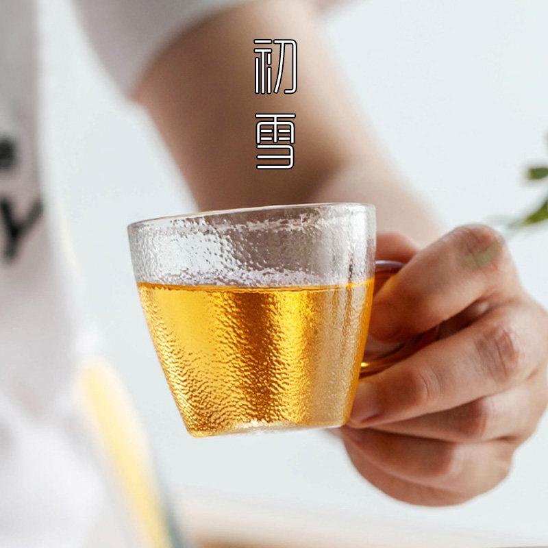 锤纹玻璃功夫茶杯6只装带把迷你小杯子喝P茶客人日式茶具套装