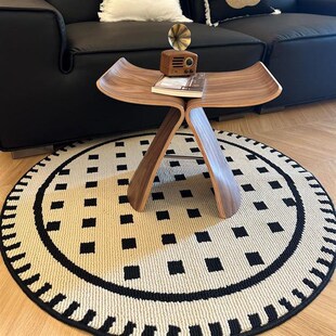 法式奶油风地毯客厅轻奢高级感中古风圆形化妆椅地垫卧室床边毯