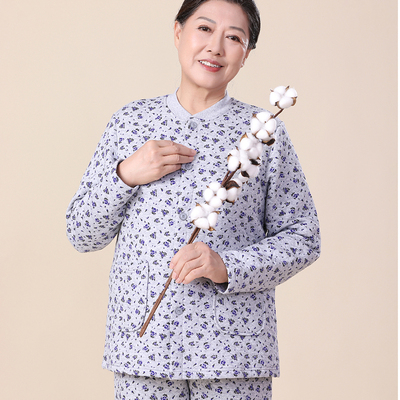 老年人冬季三层加厚妈妈秋衣秋裤女士纯棉保暖内衣套装老人棉毛衫