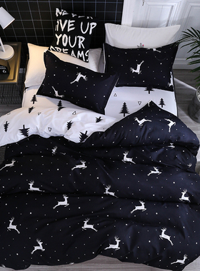 黑色麋鹿被套单件1.5宿p舍单人150X200X230CM双人被罩送床单送枕