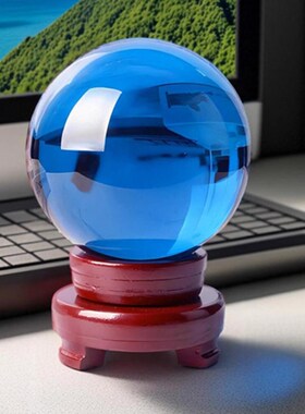 黄色水晶球摆件j透明玻璃圆球客厅天蓝紫粉家居办公桌开业装饰摆