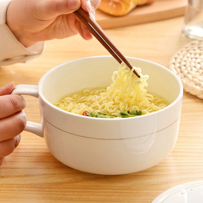 陶瓷泡面碗手柄泡面杯带盖家用专用大碗面碗饭碗早餐Z碗骨瓷餐具