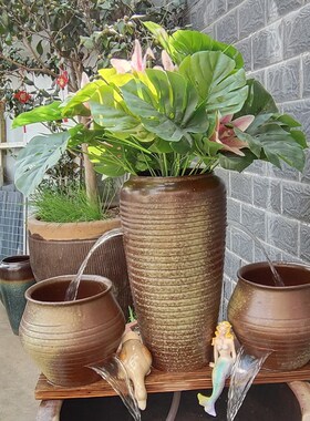 鱼缸循环瀑e布造型流水陶罐新居乔迁庭院造景增氧过滤流水摆件