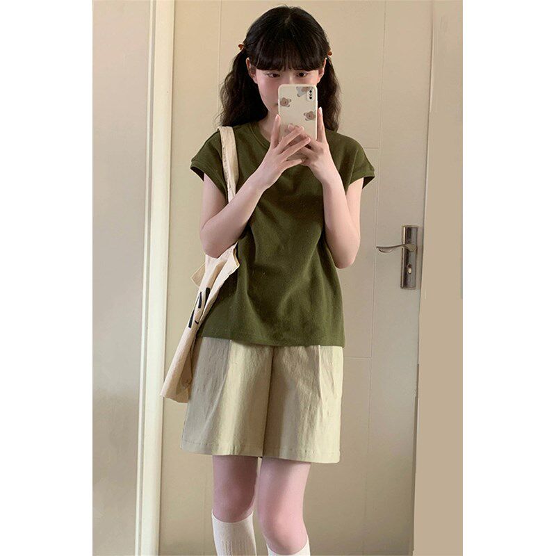 减龄复古休闲运动套装女夏季宽松显瘦学生韩版短袖短裤跑步两件套