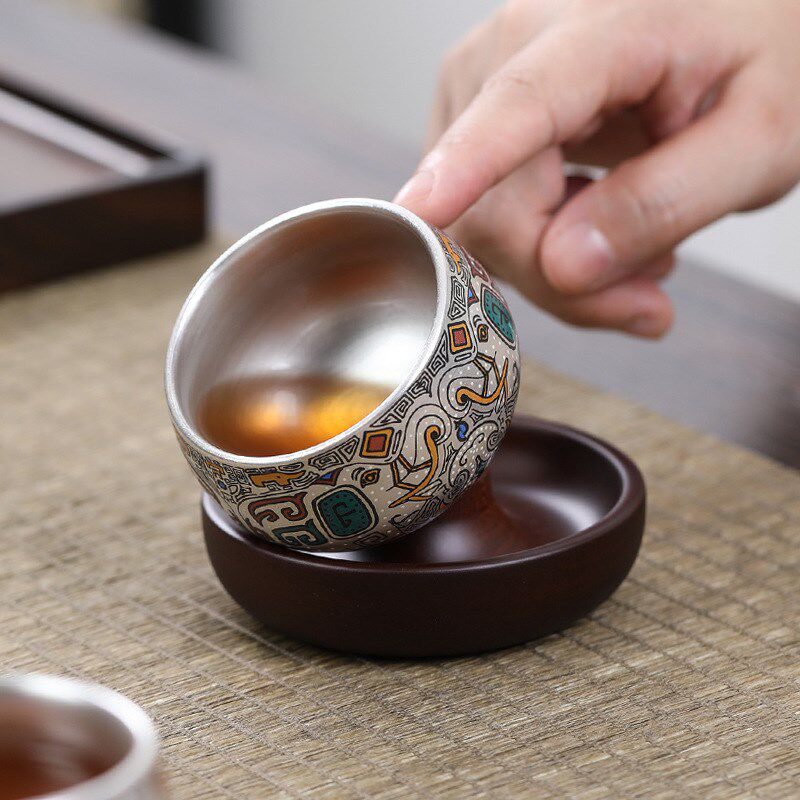 金银错内外鎏银99o9功夫茶具一壶两杯送长辈董事领导老师