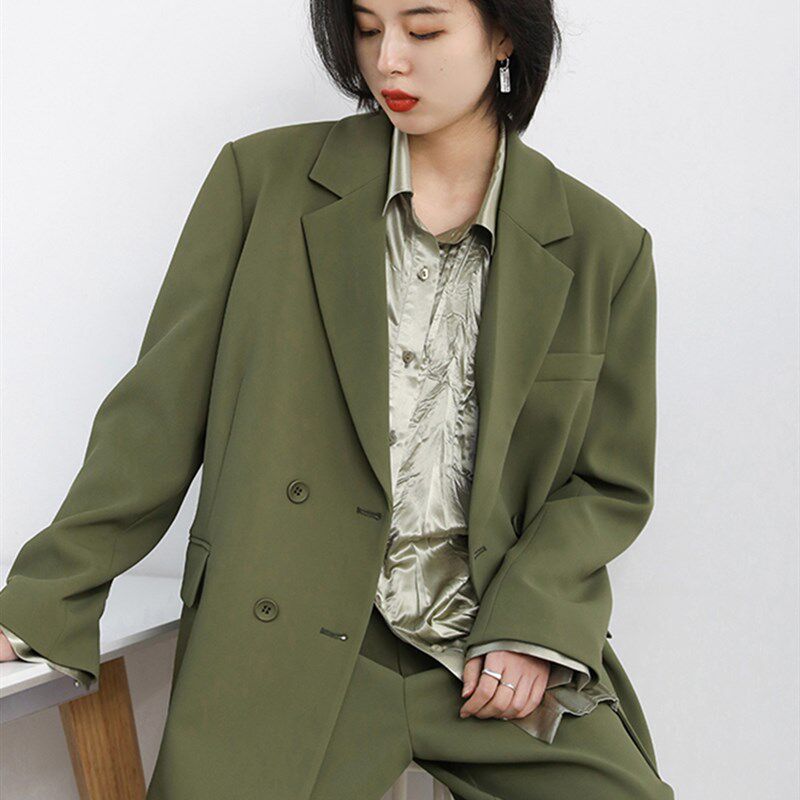 高级感炸街中长款黑色西装外套女2024春季新款休闲小众西服套装女