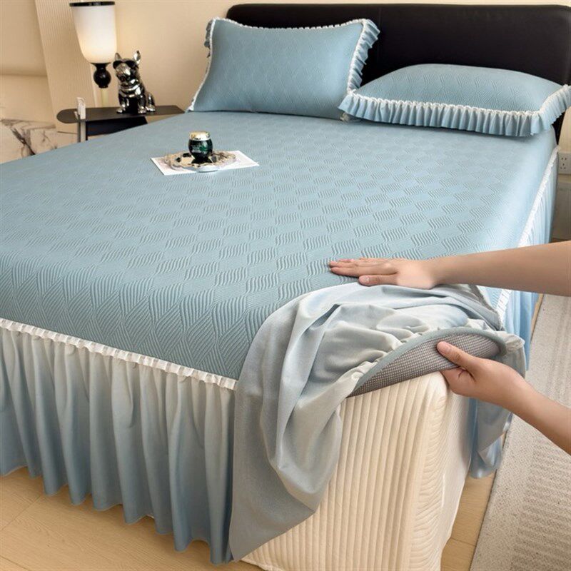A类夏季床裙款凉席三件套凉感冰豆豆空调软席子床单带.裙边可折叠