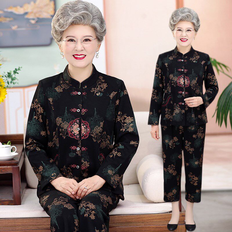 70岁80老年人女装春秋套装长袖奶奶休闲两件套老太太唐装上衣裤子