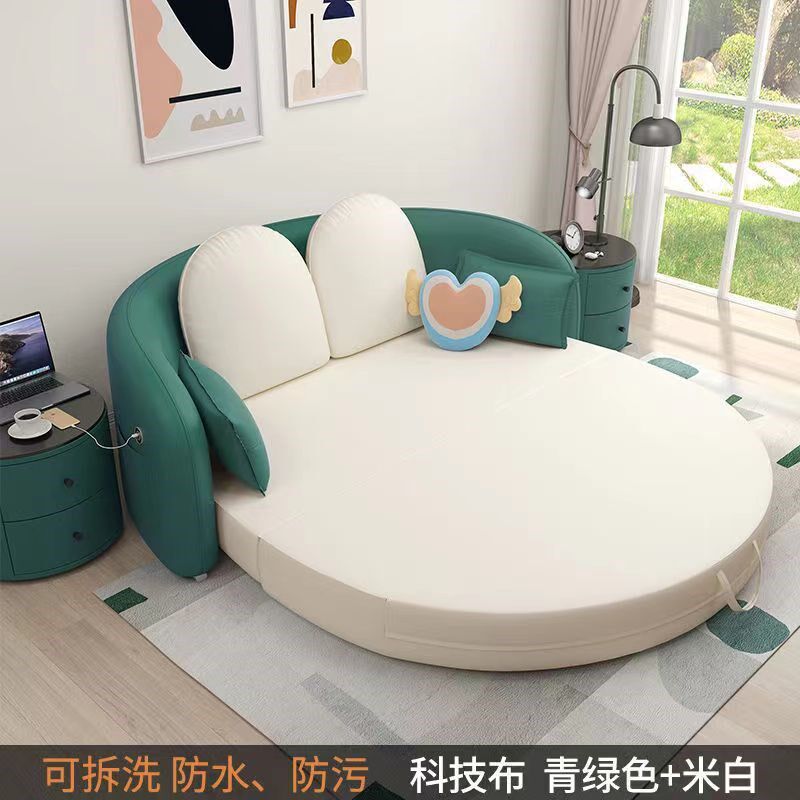 免洗科技布可折叠沙发床两用圆y型灰色坐卧圆形弧形多功能网红双