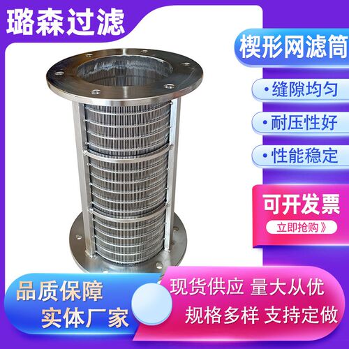 楔形网滤筒固液分离机滤网V型绕x丝滤筒304 316L不锈钢楔形网筛筒