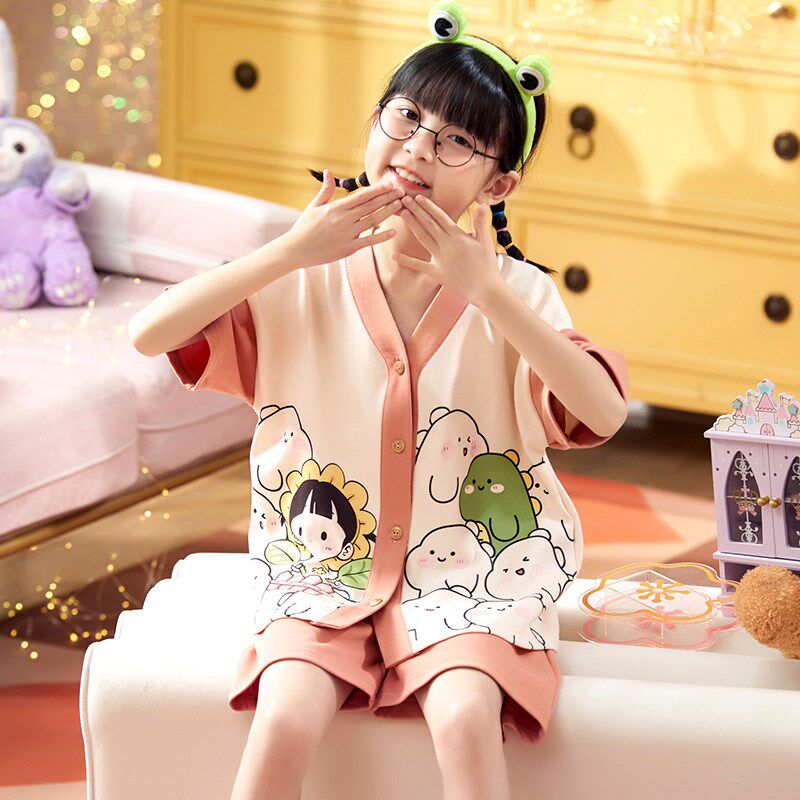 女童睡衣夏季母女薄款纯棉可爱公主小女孩短袖短裤儿童家居服套装